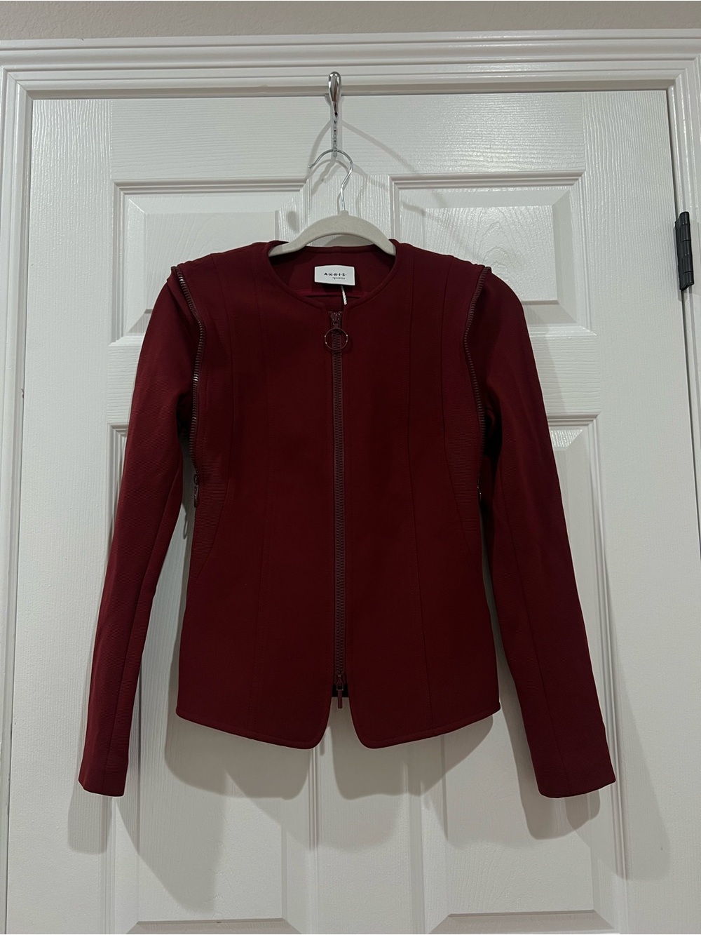 Akris Punto Burgundy Multi-Zip Neoprene-Style Jacket Size 2